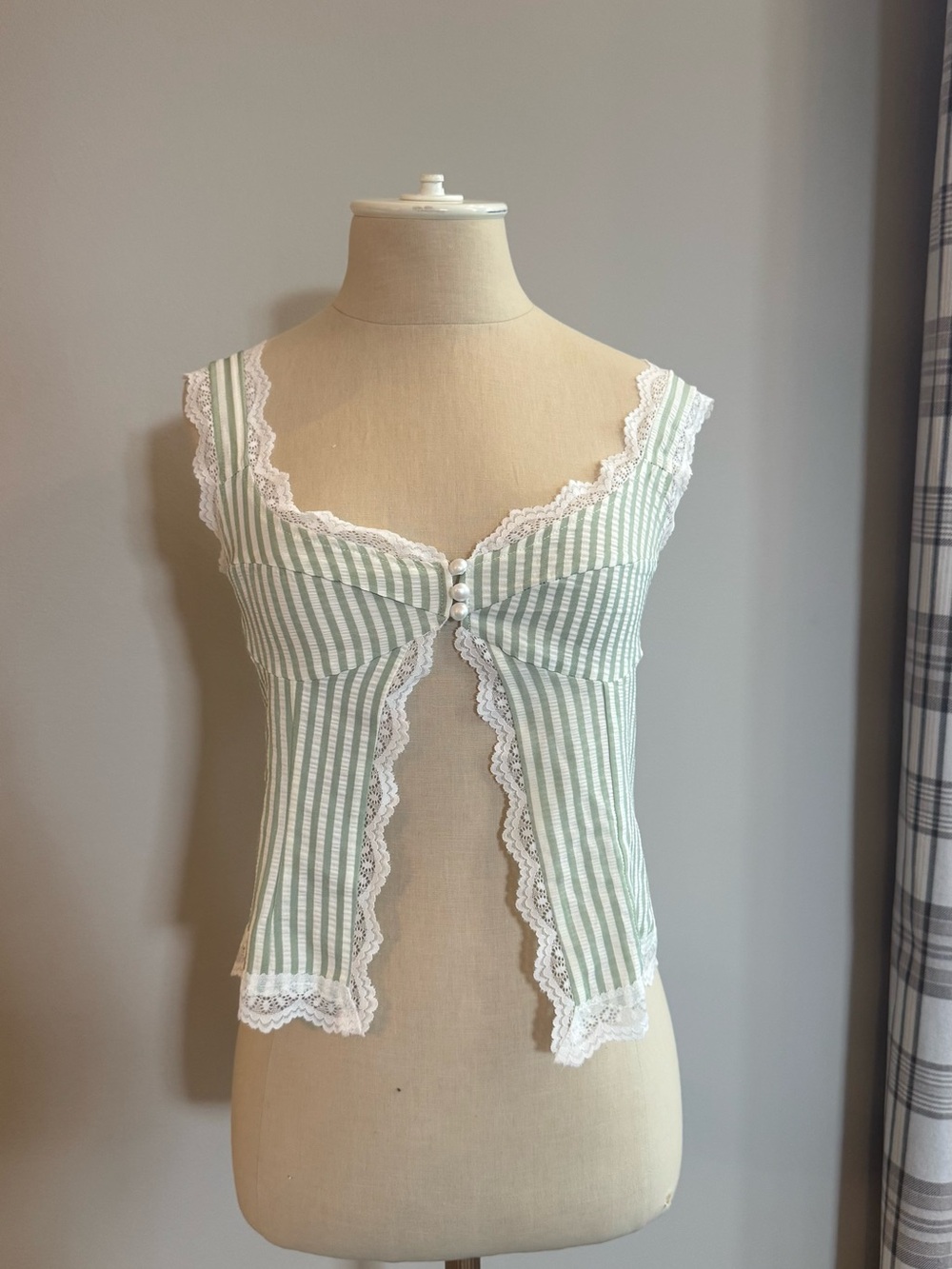 SHEIN — Green Striped Button-Front Tank